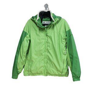 COLUMBIA Womens Jacket Large Omni Tech Green White Hooded Snowboard Coat